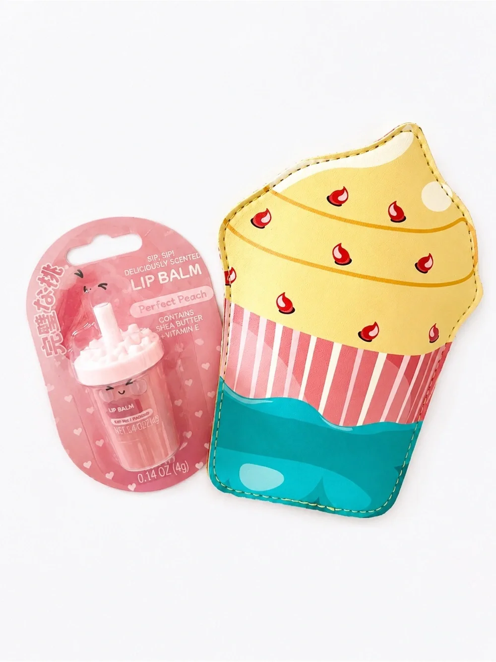 Mini Cupcake Coin Purse w/Peach Soda Flavored Lip Gloss Set